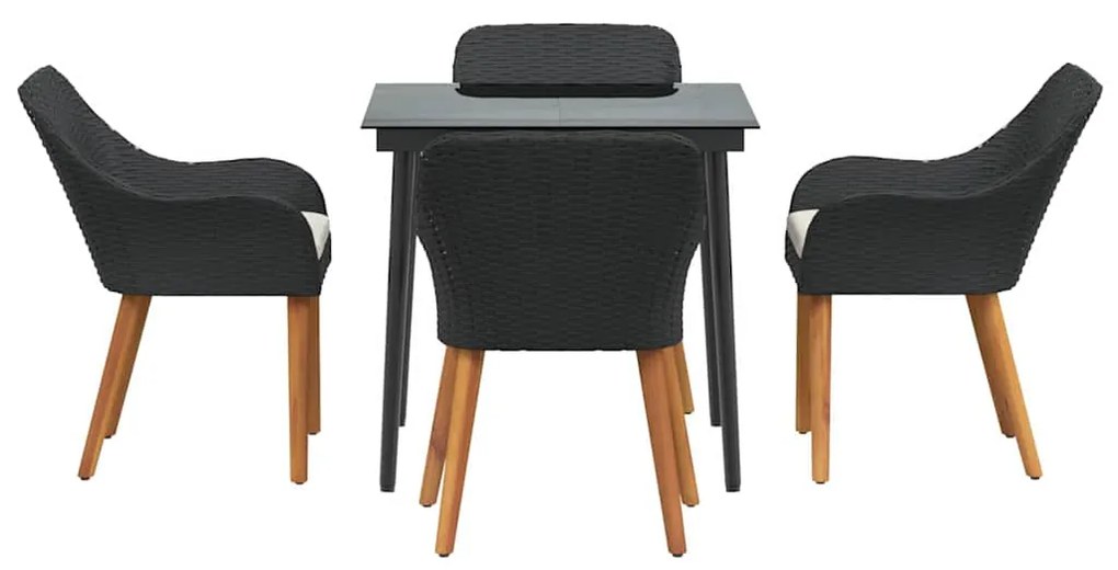 vidaXL Σέτ φαγητού για κήπο με μαξιλάρι 5 pcs Μαύρο συνθετικό ρατάν