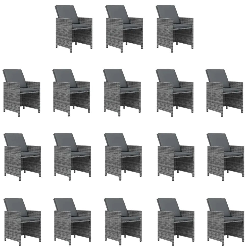 vidaXL Σετ Τραπεζαρίας Κήπου 19 τεμ. Γκρι Συνθετικό Ρατάν με Μαξιλάρια