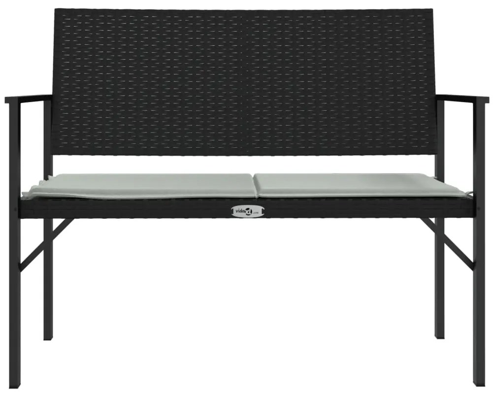 vidaXL Παγκάκι Κήπου Διθέσιο Μαύρο από Συνθετικό Ρατάν με Μαξιλάρι