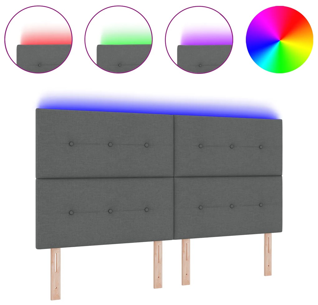 vidaXL LED Κεφαλάρι με φώτα λωρίδας LED Σκούρο Γκρι 180 cm ύφασμα