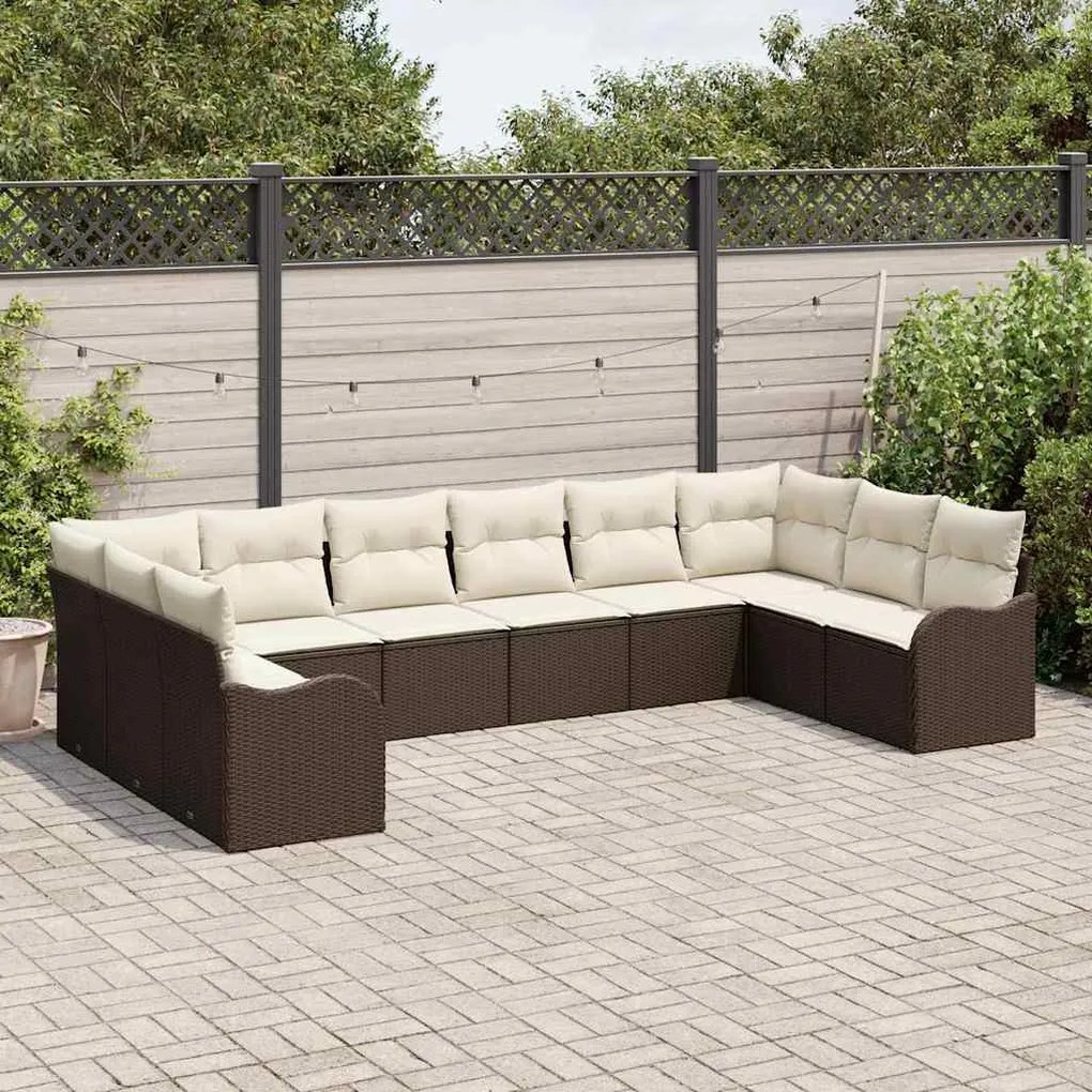 vidaXL Σετ Καναπέ Κήπου με μαξιλάρι 10 pcs Καφέ Πολυ ράταν