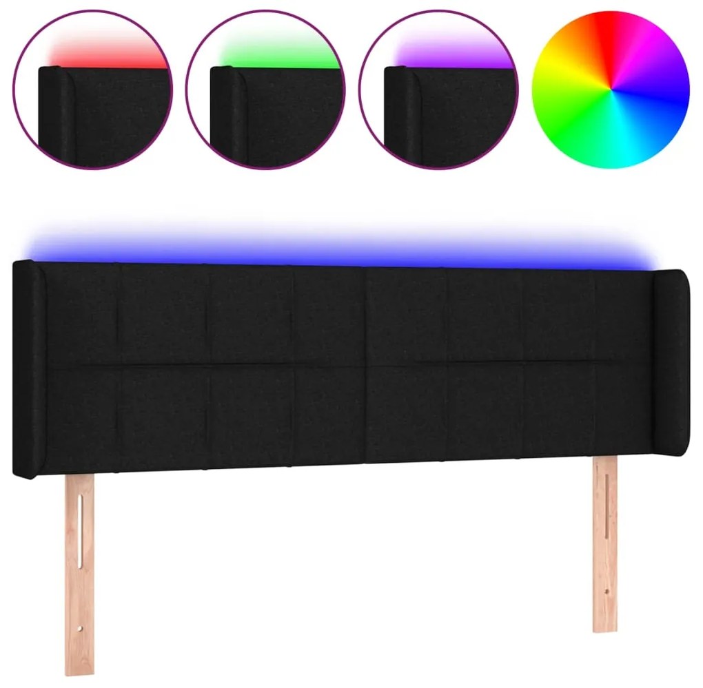 vidaXL Κεφαλάρι Κρεβατιού LED Μαύρο 147x16x78/88 εκ. Υφασμάτινο