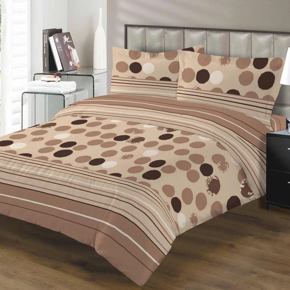 Σετ Σεντόνια ΚΟΜΒΟΣ Cotton Line Printed BUBBLES BROWN Υπέρδιπλα 220x240