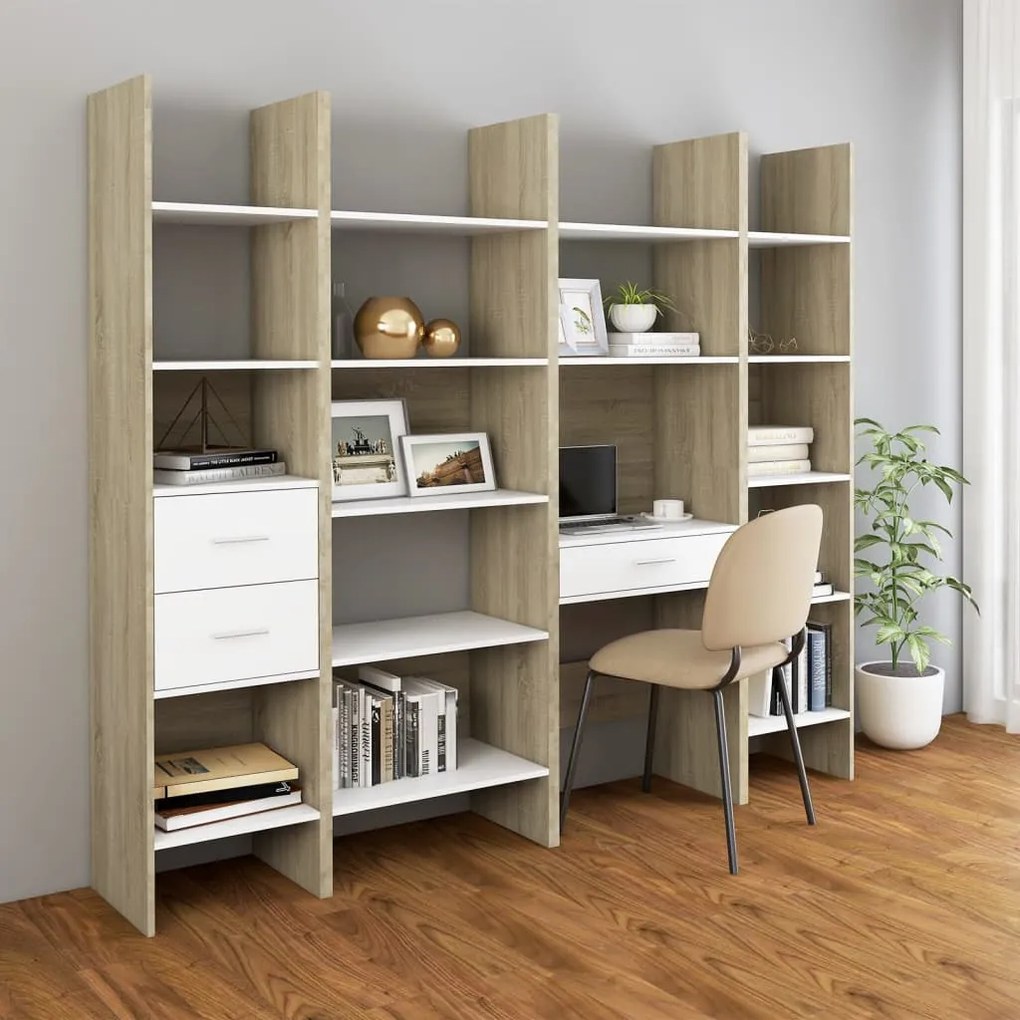 vidaXL Βιβλιοθήκη Λευκό/Sonoma Δρυς 60 x 35 x 180 εκ. από Μοριοσανίδα