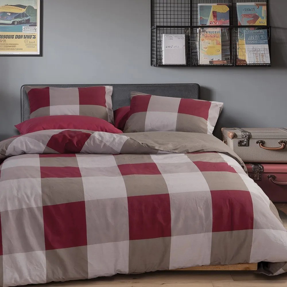 Σεντόνια Casual Check Με Λάστιχο (Σετ 4τμχ) Bordo Nef-Nef Homeware King Size 180x235cm 100% Βαμβάκι