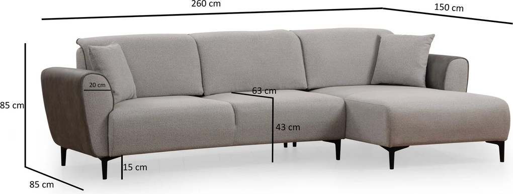 Corner Sofa-Bed Aren Right - Grey Grey