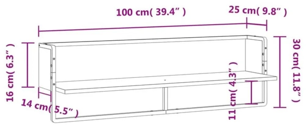 Ράφι Τοίχου με Μπάρα Μαύρο 100 x 25 x 30 εκ. - Μαύρο