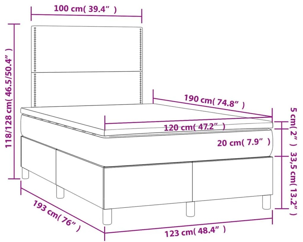 Κρεβάτι Boxspring με Στρώμα Μπλε 120x190 εκ. Υφασμάτινο - Μπλε