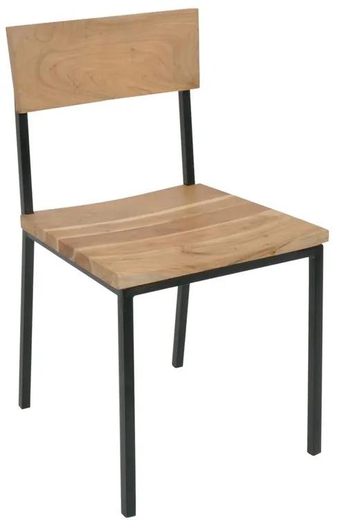 LIZARD Καρέκλα Tραπεζαρίας Μέταλλο Βαφή Μαύρο, Ξύλο Ακακία Φυσικό -  44x46x85cm