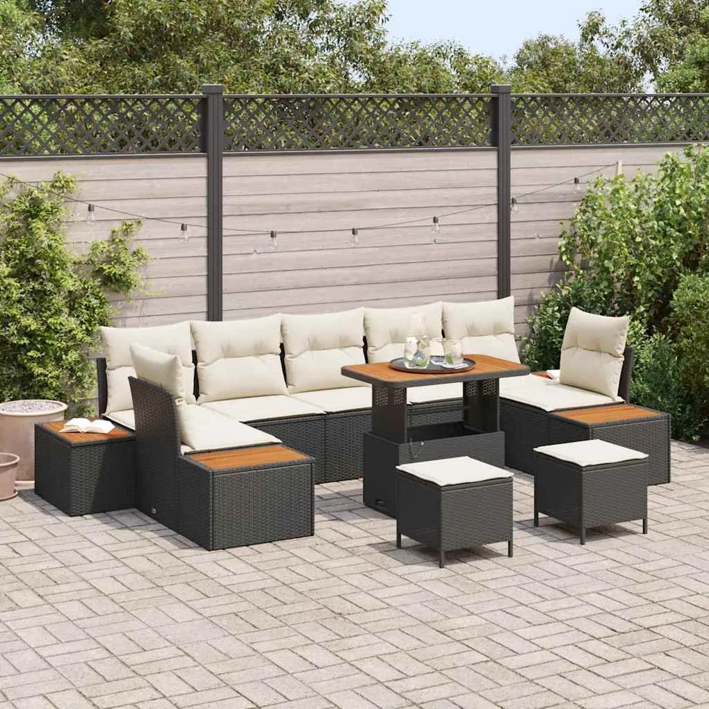 vidaXL Σετ Καναπέ Κήπου με μαξιλάρι 10 pcs Μαύρο Πολυ ράταν