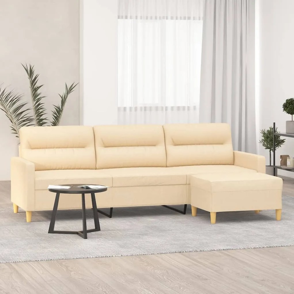 vidaXL Καναπές Τριθέσιος Κρεμ 180 εκ. Υφασμάτινος με Υποπόδιο