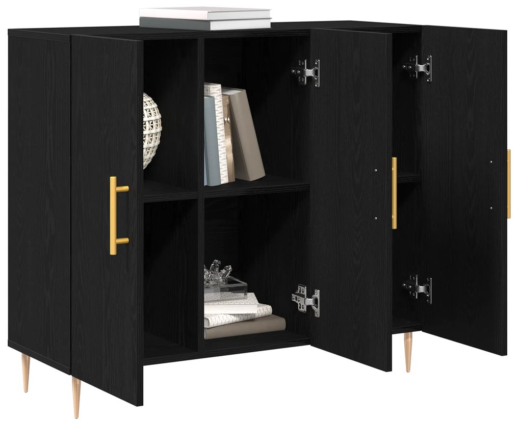 vidaXL Μαύρος Μπουφές Δρυς 90x34x80 εκ. Φτιαγμένος από ξύλο