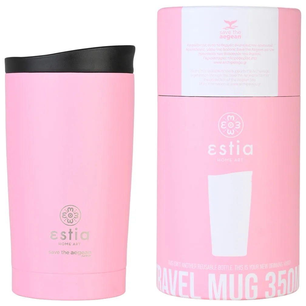 Θερμός Ποτήρι Ανοξείδωτος Travel Mug Blossom Rose Save The Aegean 350ml-7,5x7,5x14,5εκ. Estia 01-20408