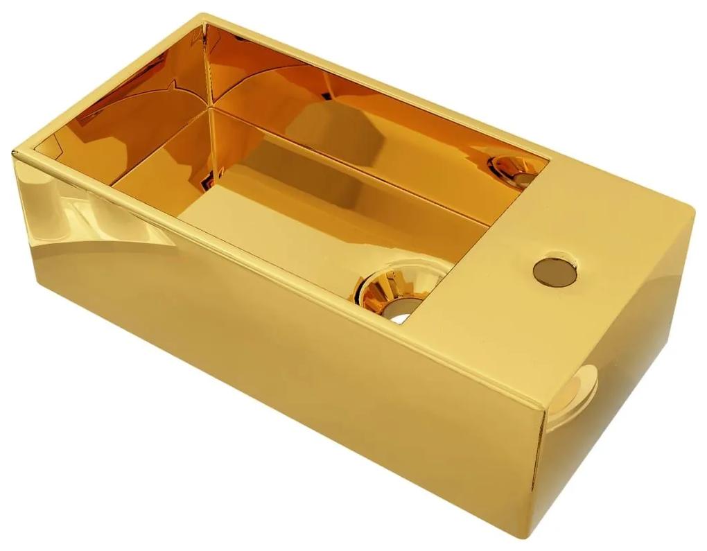 Νιπτήρας με Οπή Υπερχείλισης Χρυσός 49x25x15 εκ. Κεραμικός - Χρυσό