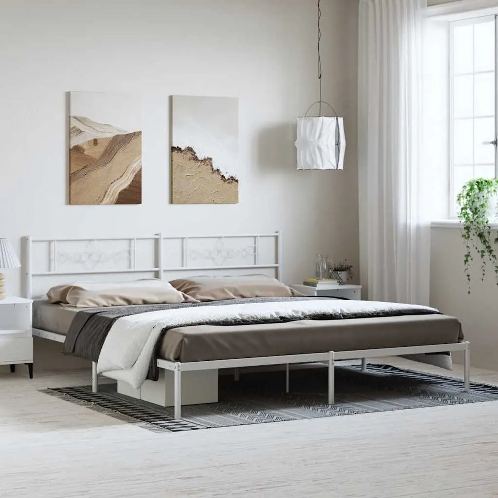 vidaXL Πλαίσιο Κρεβατιού με Κεφαλάρι Λευκό 193 x 203 εκ. Μεταλλικό