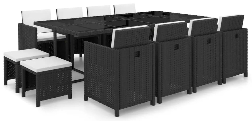 vidaXL Σετ Τραπεζαρίας Εξ. Χώρου 13 τεμ Μαύρο Συνθ. Ρατάν με Μαξιλάρια