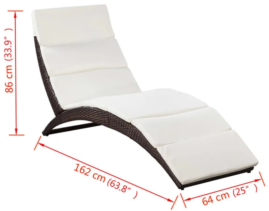 vidaXL Ξαπλώστρα Πτυσσόμενη Καφέ από Συνθετικό Ρατάν με Μαξιλάρι