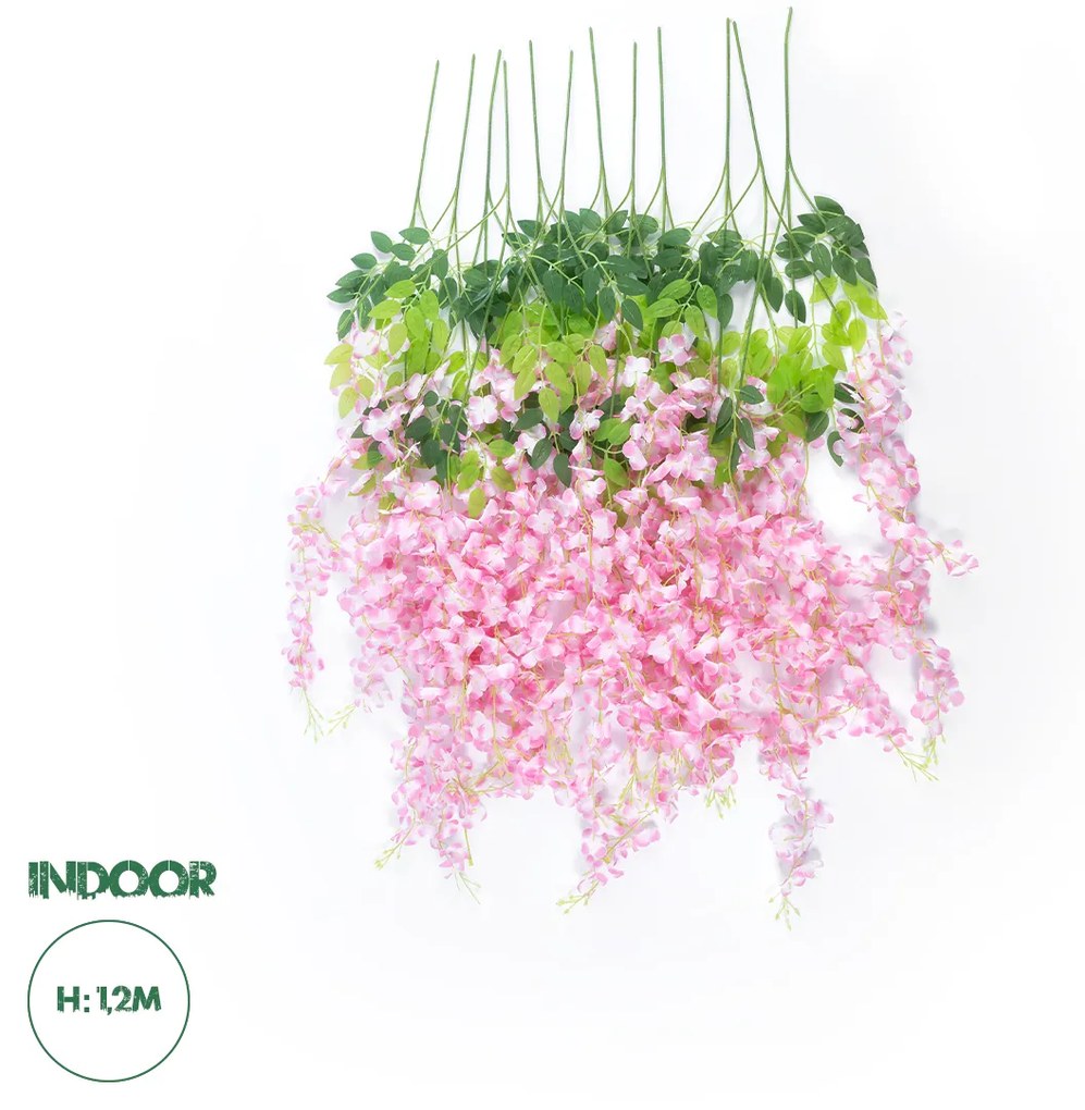 GloboStar® Artificial Garden PALE PINK WISTERIA FLOWER BRANCH 21511 Σετ 12 Τεχνητά Διακοσμητικά κλαδιά Βιστέριας Απαλό Ροζ Φ45 x Υ120cm