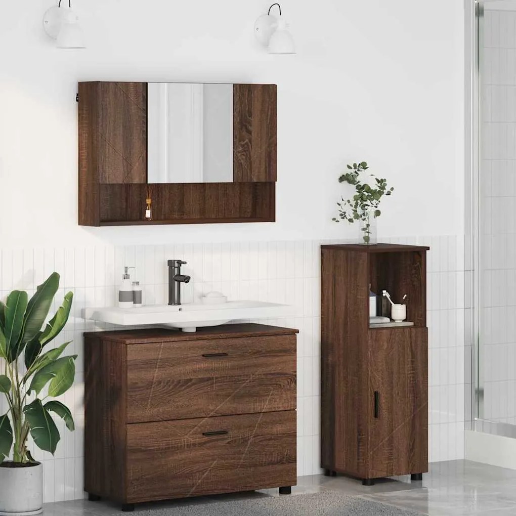 vidaXL Σετ Επίπλων Μπάνιου με ράφι 3 pcs Καφέ δρυς 76,5 x 35 x 64 εκ