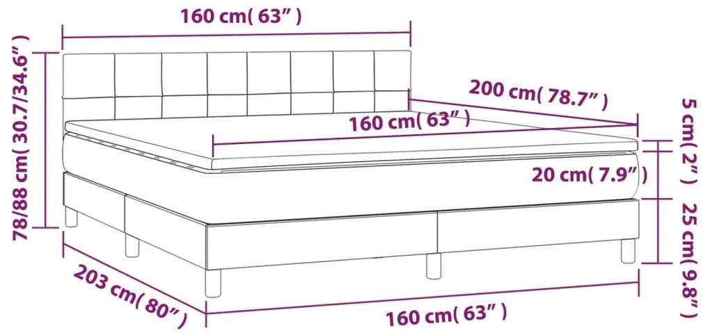 vidaXL Κρεβάτι Boxspring με Στρώμα Taupe 160x200 εκ. Υφασμάτινο