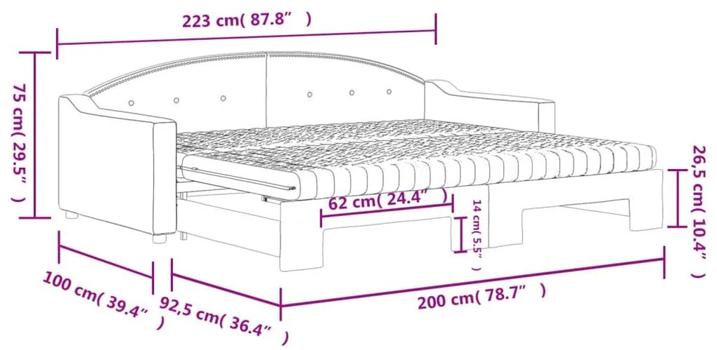 Καναπές Κρεβάτι Συρόμενος Μαύρο 90x200 εκ. Ύφασμα Στρώματα - Μαύρο