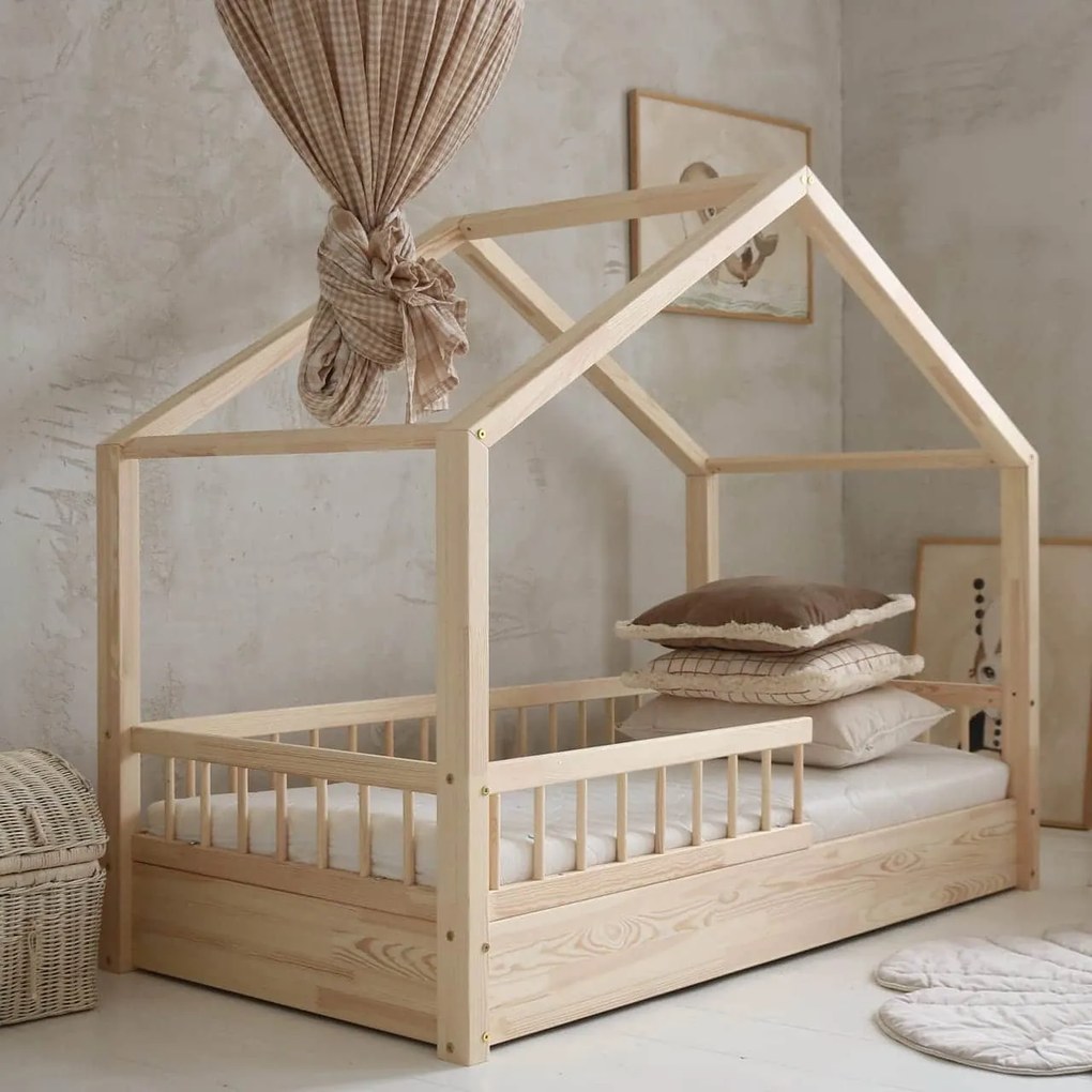 Κρεβάτι Παιδικό Montessori  New HouseBed Bello με Αφαιρούμενα Κάγκελα Natural 100×200cm  Luletto (Δώρο 10% έκπτωση στο Στρώμα)