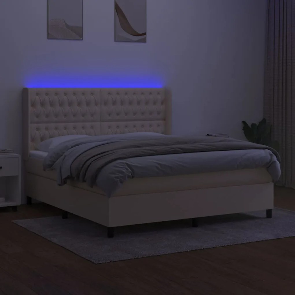 ΚΡΕΒΑΤΙ BOXSPRING ΜΕ ΣΤΡΩΜΑ &amp; LED ΚΡΕΜ 160X200 ΕΚ. ΥΦΑΣΜΑΤΙΝΟ 3138570