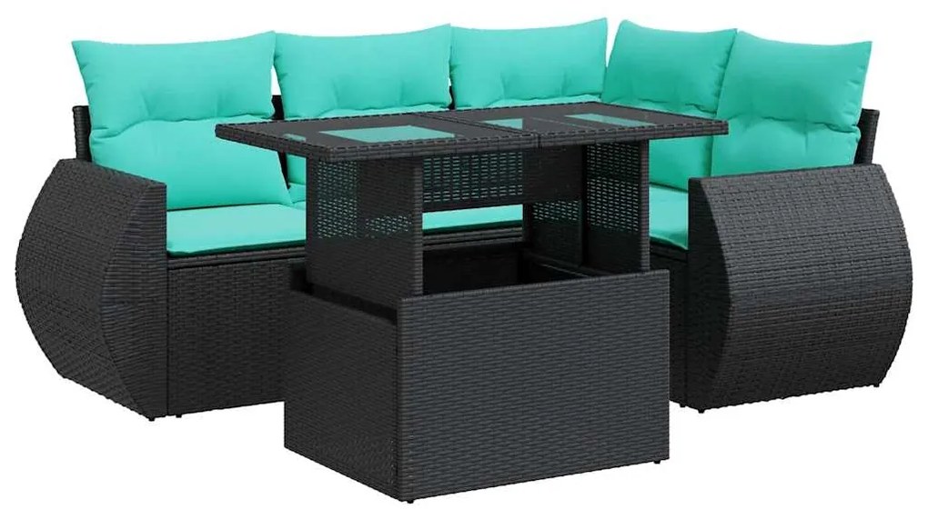 vidaXL Σετ Καναπέ Κήπου 5 Τεμαχίων Μαύρο Συνθετικό Ρατάν με Μαξιλάρια