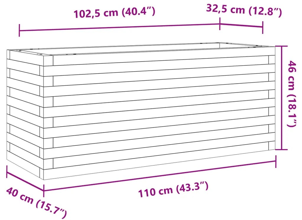 Ζαρντινιέρα Κήπου 110x40x46 εκ από Μασίφ Ξύλο Πεύκου - Καφέ