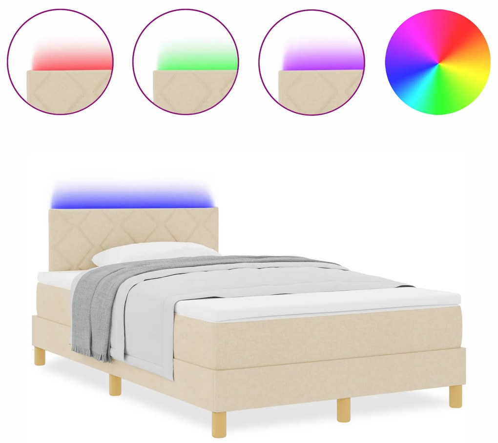 vidaXL Κρεμ Κρεβάτι με Εξαεριστήρα και LED Φώτα 120x200 εκ Ύφασμα