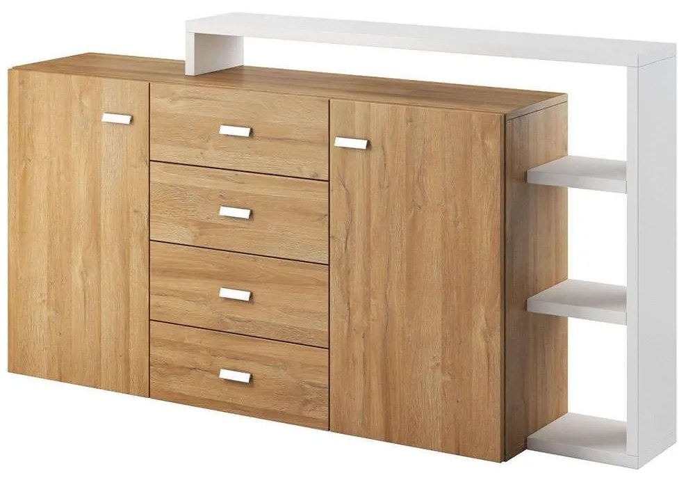Μπουφές Bron Plus 16822199 180x37x98cm Natural-White Μοριοσανίδα, Μέταλλο
