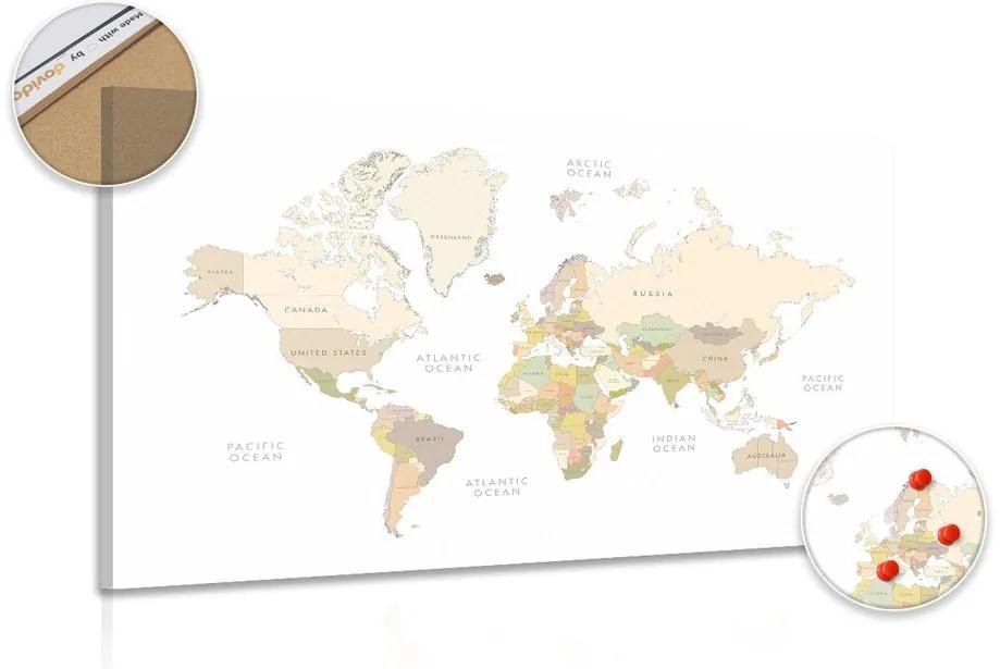 Εικόνα στον παγκόσμιο χάρτη φελλού με vintage στοιχεία - 90x60