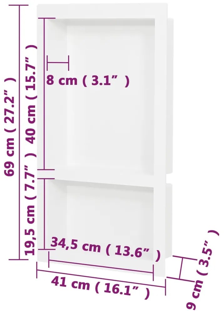 Ράφι Ντουζιέρας με 2 Τμήματα Γυαλιστερό Λευκό 41 x 69 x 9 εκ. 151398