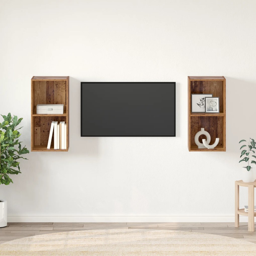 vidaXL Τηλεοπτική Κάβα Τοίχου 2 pcs Παλιό ξύλο 37 x 37 x 72 εκ