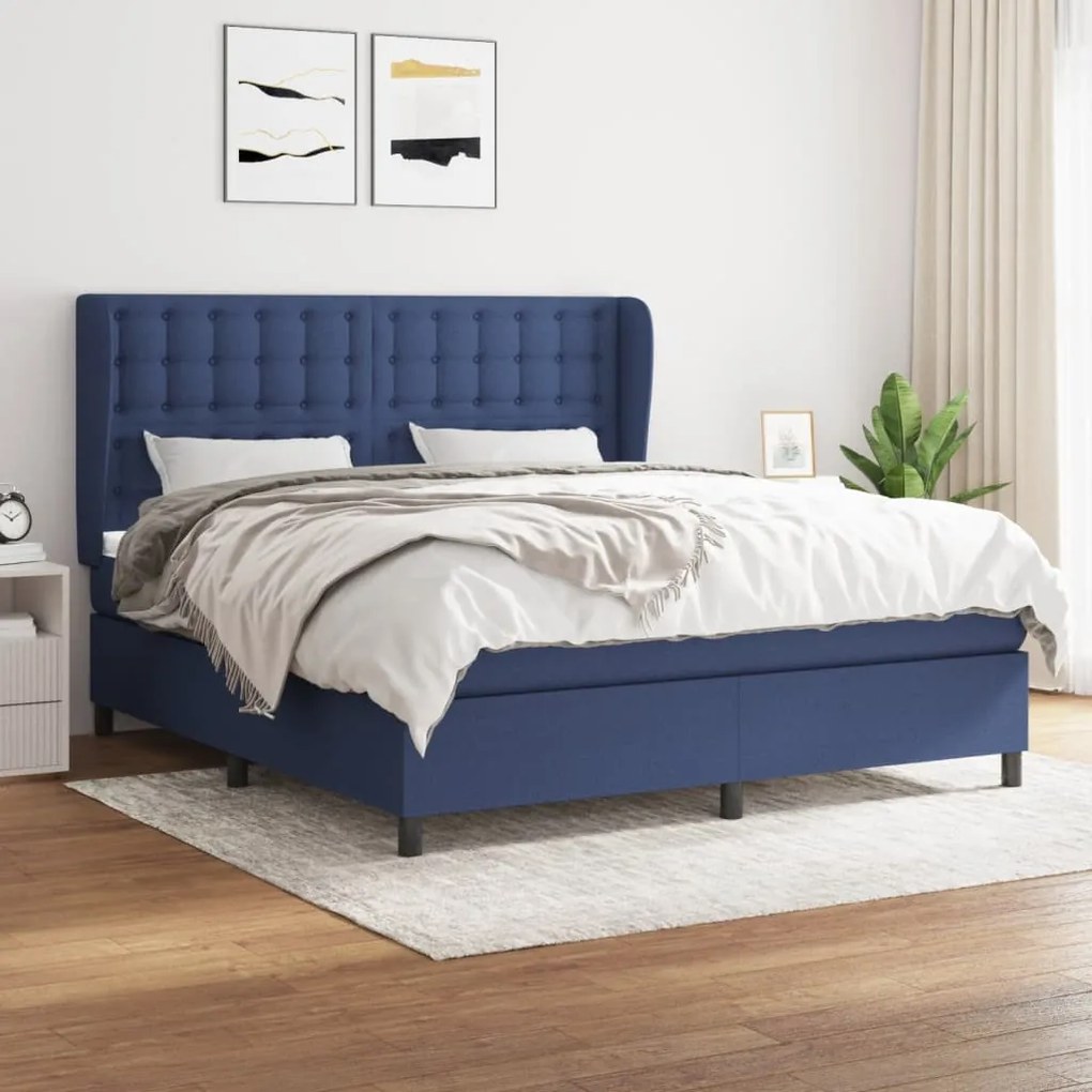 vidaXL Κρεβάτι Boxspring με Στρώμα Μπλε 160x200 εκ. Υφασμάτινο