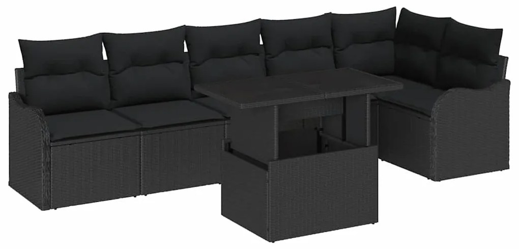 vidaXL Σετ Καναπέ Κήπου με μαξιλάρι 7 pcs Μαύρο Πολυ ράταν