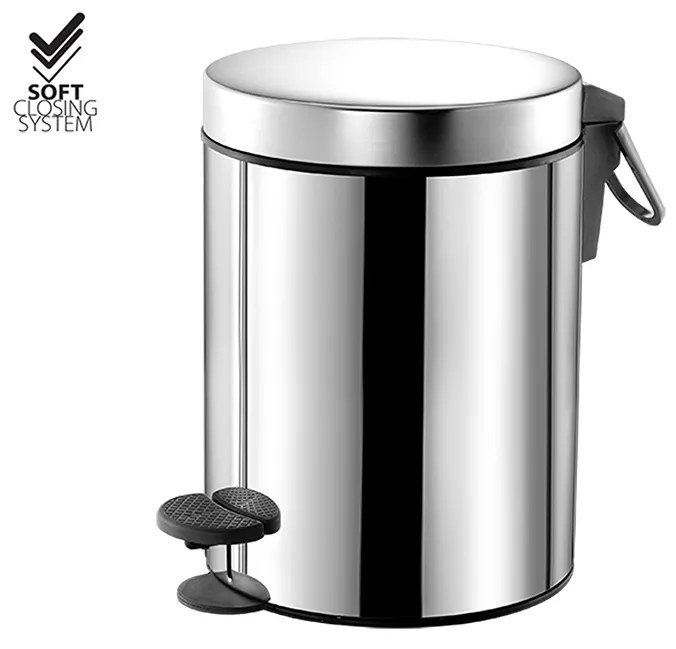 Χαρτοδοχείο 5lt Ø205xH280mm Βαρέως Τύπου Soft Closing System Sanco Waste Bins Chrome 90680-A03