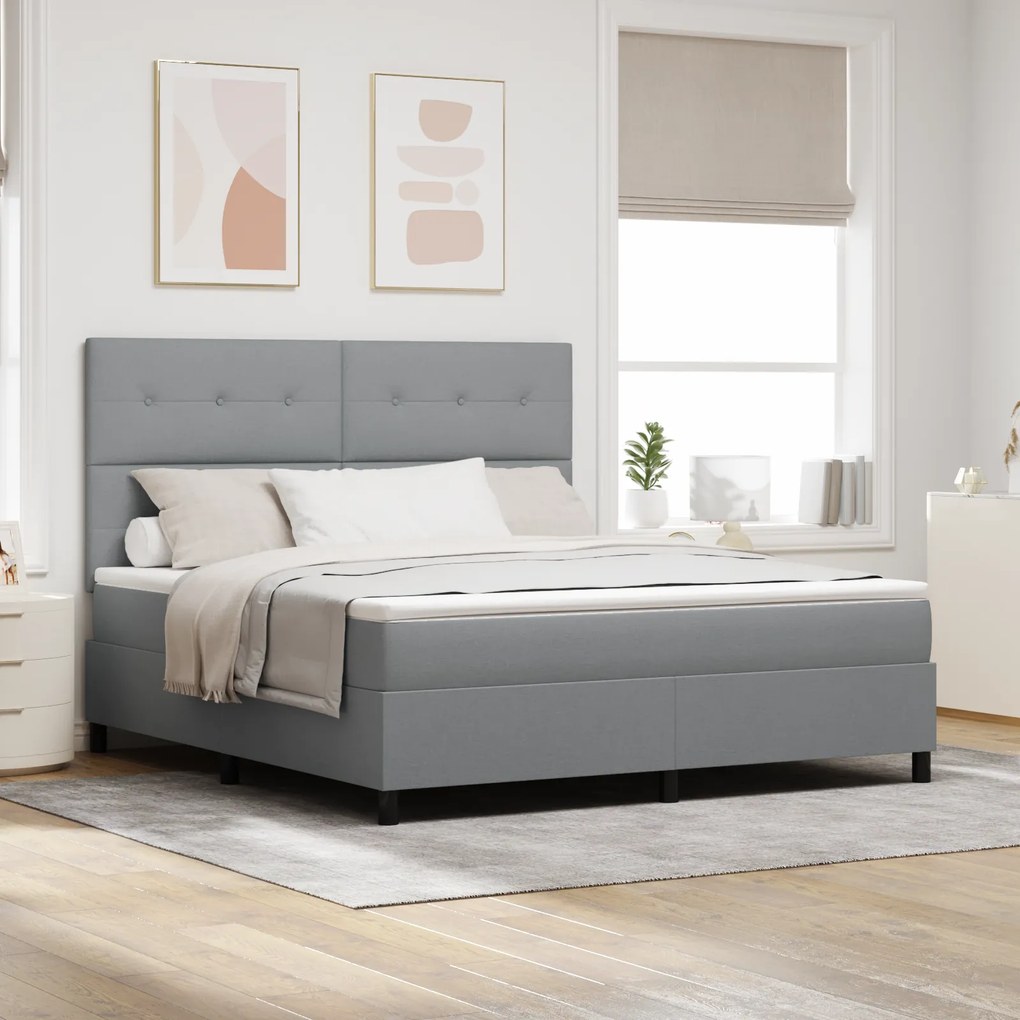 vidaXL Κρεβάτι Box Spring με Στρώμα Ανοιχτό Γκρι Σούπερ Βασιλικό Ύφασμα