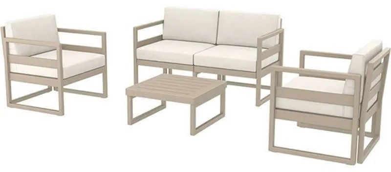 Σαλόνι Κήπου Mykonos (Σετ 4Τμχ) 20.0448 & Μαξιλάρια 138x72x75/73x72x75/65x65x33cm Taupe-White 4 Θέσεων