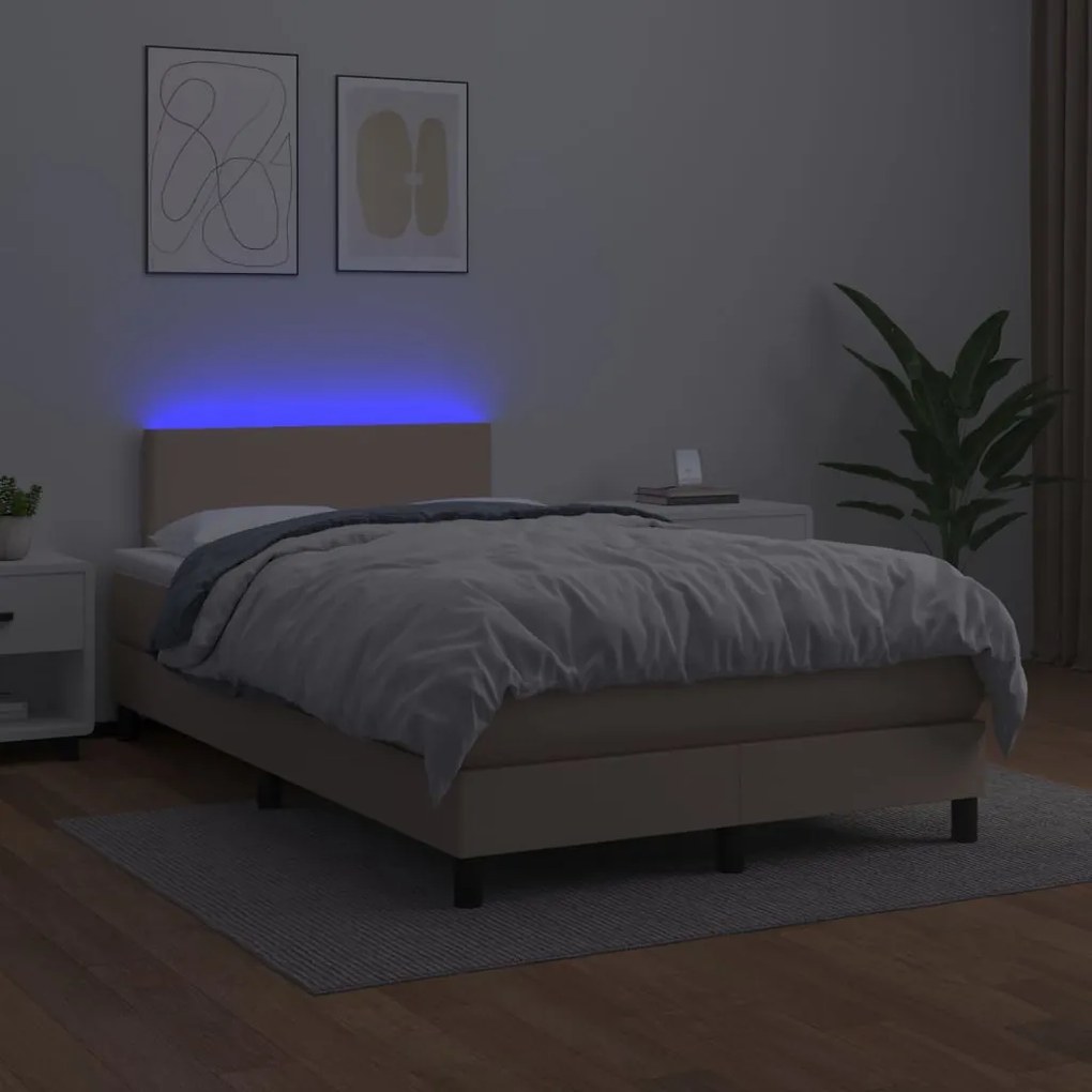 vidaXL Κρεβάτι Boxspring Στρώμα&amp;LED Καπουτσίνο 120x200 εκ. Συνθ. Δέρμα