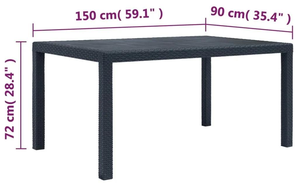 Τραπέζι Κήπου Ανθρακί με Εμφάνιση Ρατάν 150x90x72 εκ. Πλαστικό - Ανθρακί