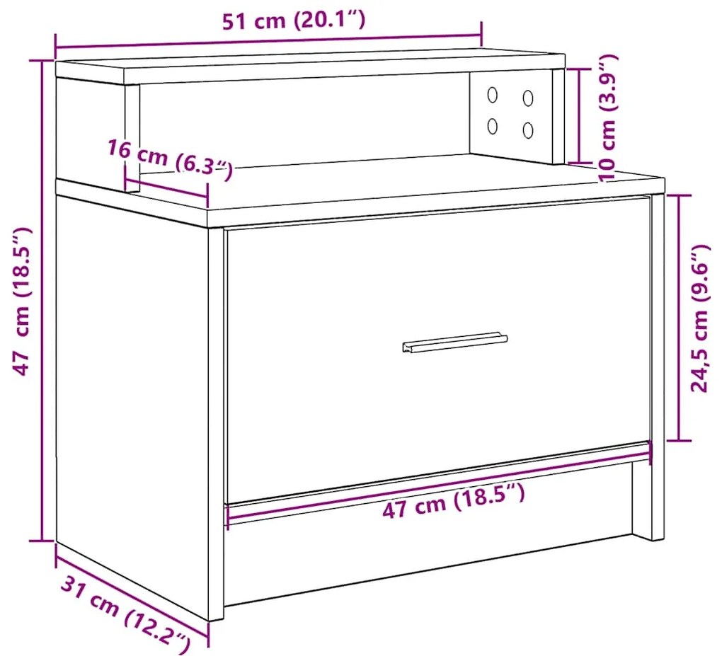 Κομοδίνα με συρτάρι 2 τεμ. Αρτισιανή Δρυς 51x31x47 εκ. 858685