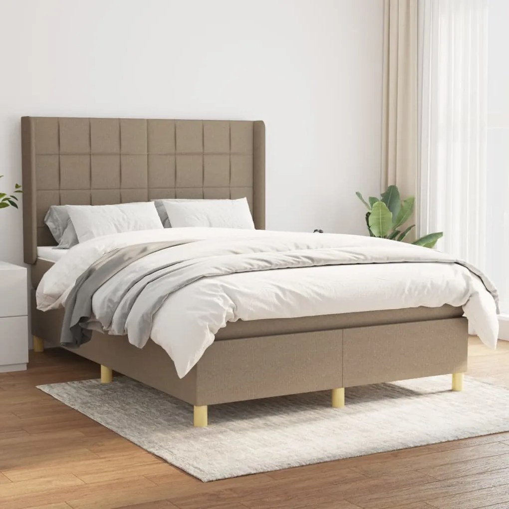 Κρεβάτι Boxspring με Στρώμα Taupe 140x190 εκ. Υφασμάτινο - Μπεζ-Γκρι