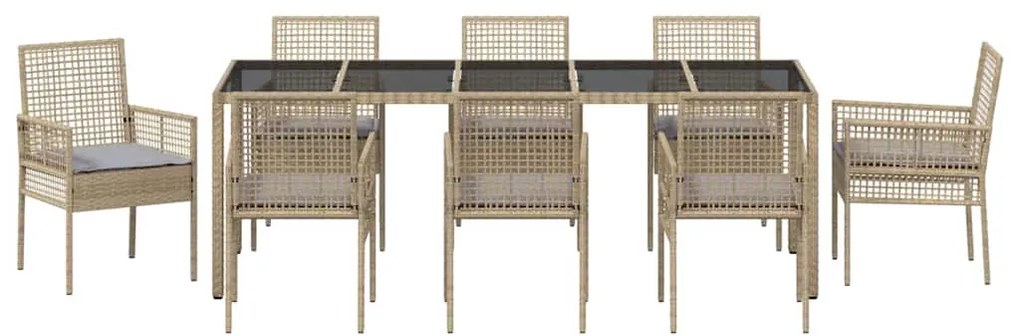 vidaXL Σέτ φαγητού για κήπο 9 pcs Μπεζ συνθετικό ρατάν