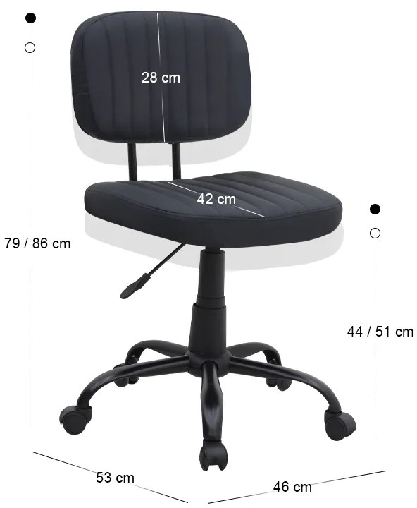 Καρέκλα γραφείου Romano Megapap από τεχνόδερμα χρώμα μαύρο 46x53x79/86εκ.