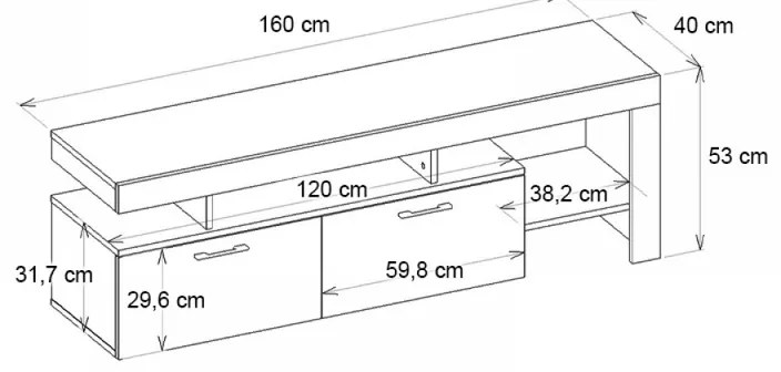 Έπιπλο τηλεόρασης Acnes Megapap χρώμα μαύρο - καρυδί 160x40x53εκ.