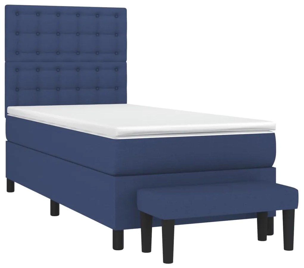 vidaXL Κρεβάτι Boxspring με Στρώμα Μπλε 90x200 εκ.Υφασμάτινο