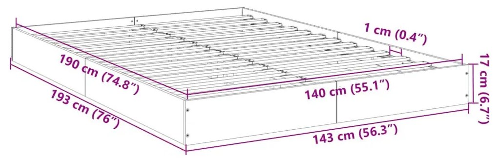 Πλαίσιο Κρεβατιού Λευκό 140 x 190 εκ. Επεξεργασμένο Ξύλο - Λευκό