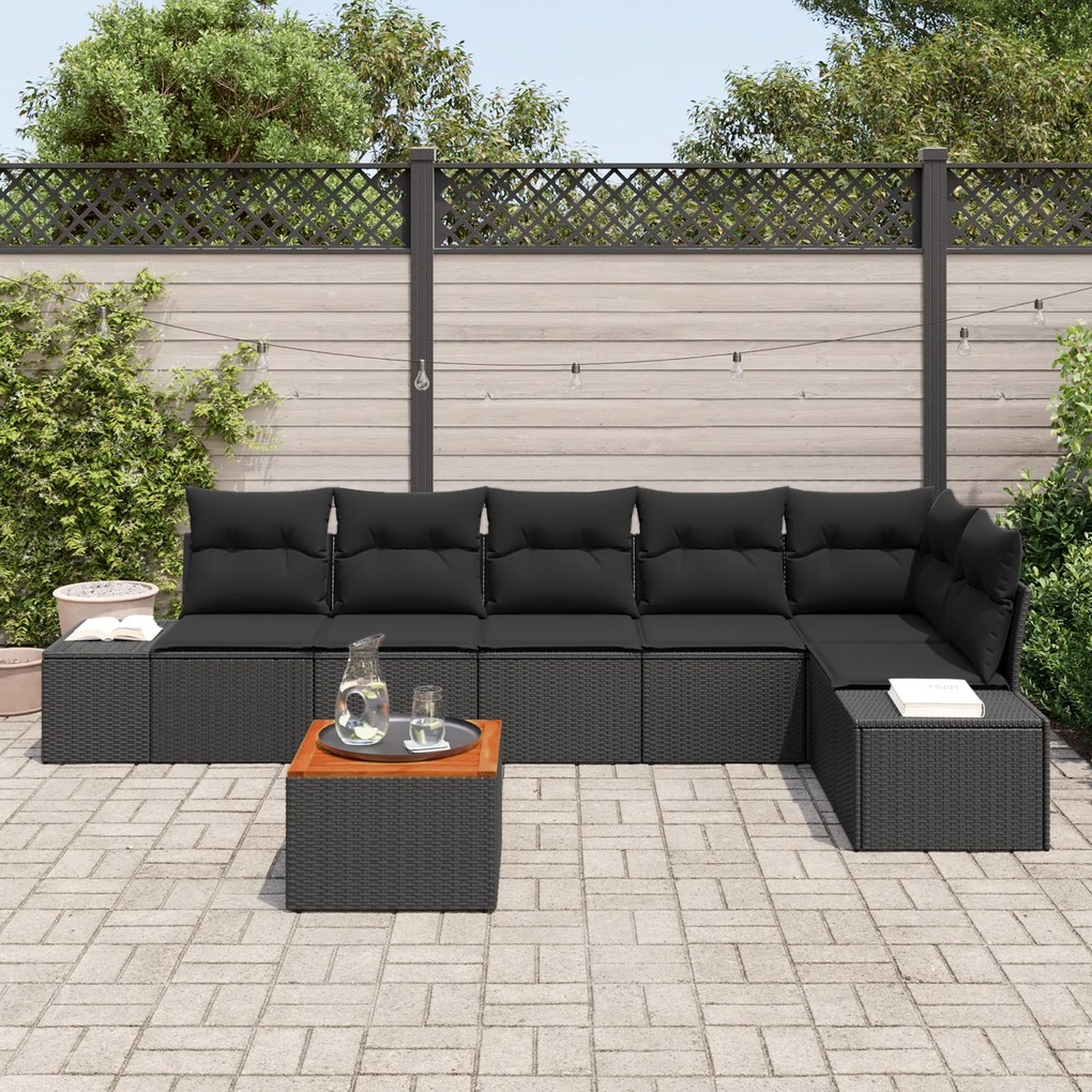 vidaXL Σετ Καναπέ Κήπου 7 pcs Μαύρο Ρατάν πολυαιθυλενίου & Ατσάλι