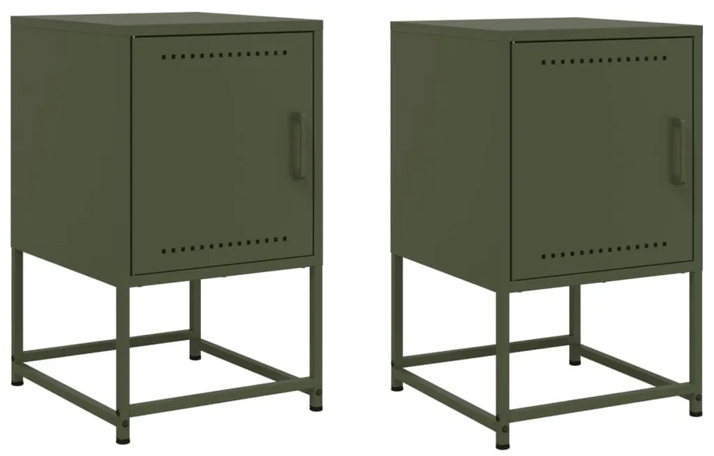 vidaXL Κομοδίνα 2 τεμ. Πράσινο Λαδί 36x39x60,5 εκ. από Χάλυβα